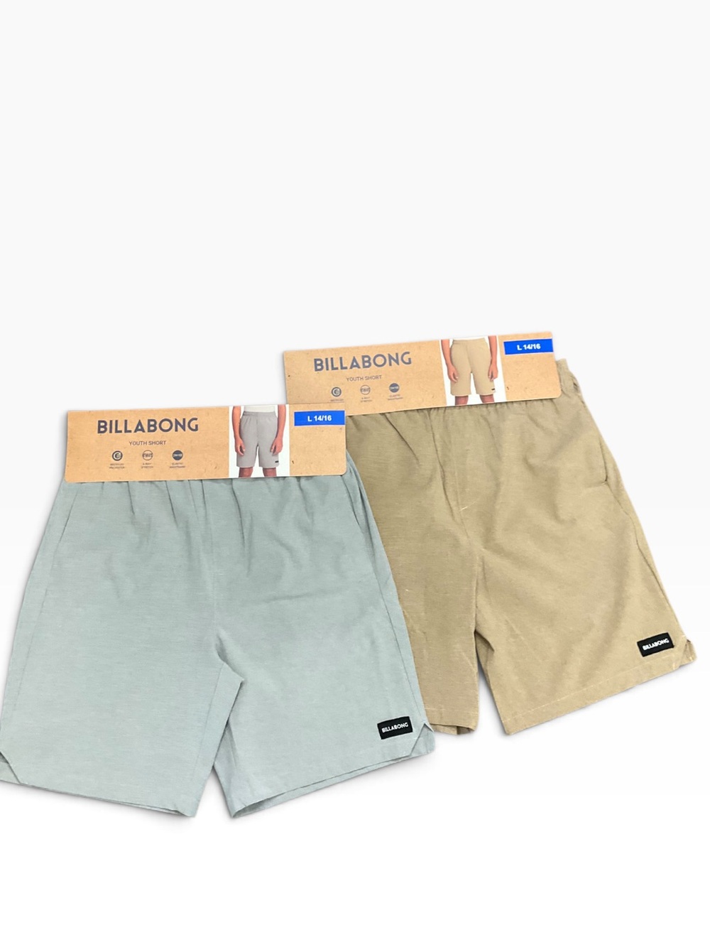 Billabong Kids Shorts Adjustable Drawstring 4 Way Stretch Gray Tan Sz Large NWT